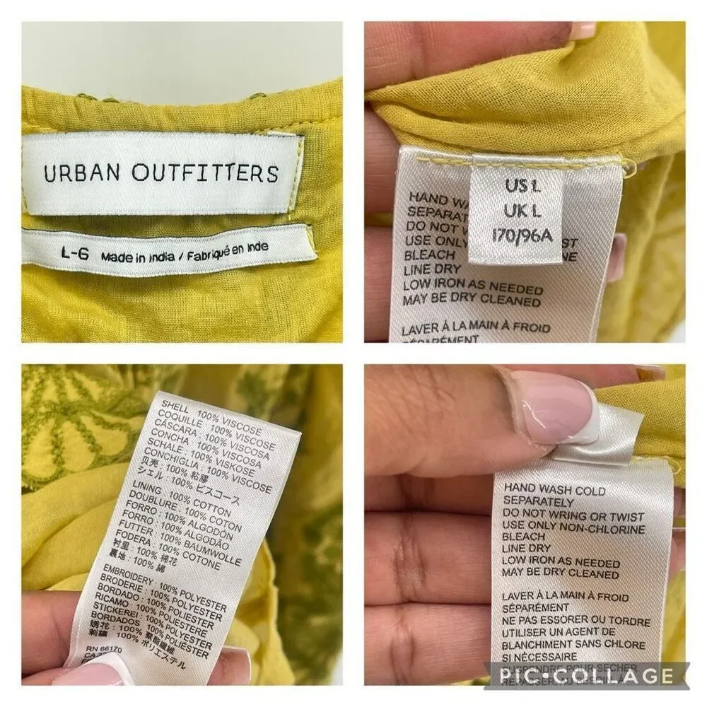 Urban Outfitters Jamie Embroidered Babydoll Mini Dress Large Yellow Festival